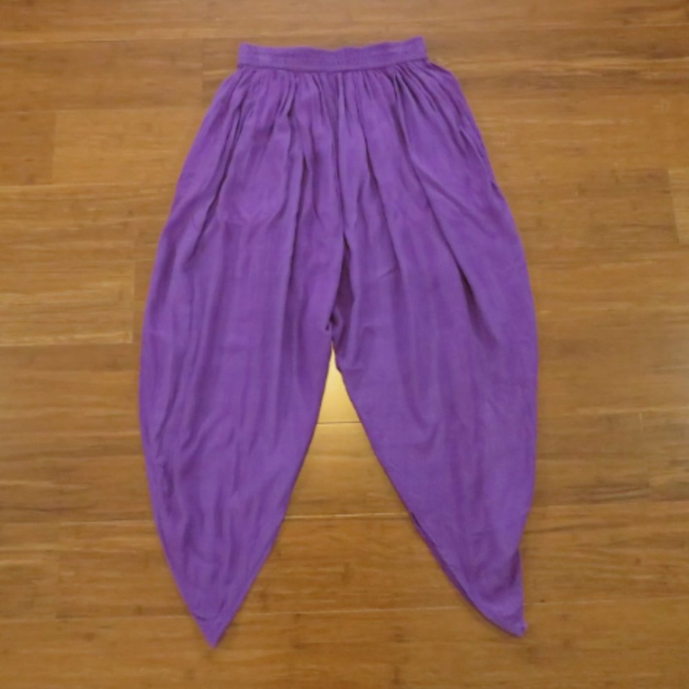 Womens 1980s Harem Pants Drop Crotch Purple Rayon Small Medium
